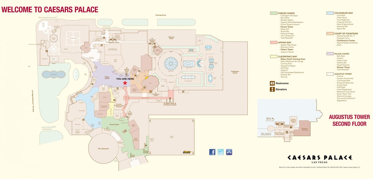 Casino Caesars u Las Vegas na karti